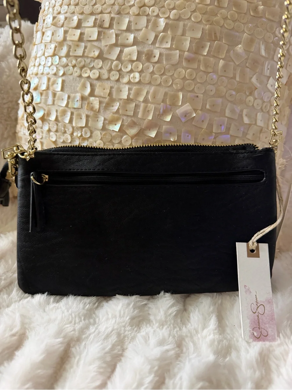 Jessica Simpson Black Crossbody Bag with Gold Accents